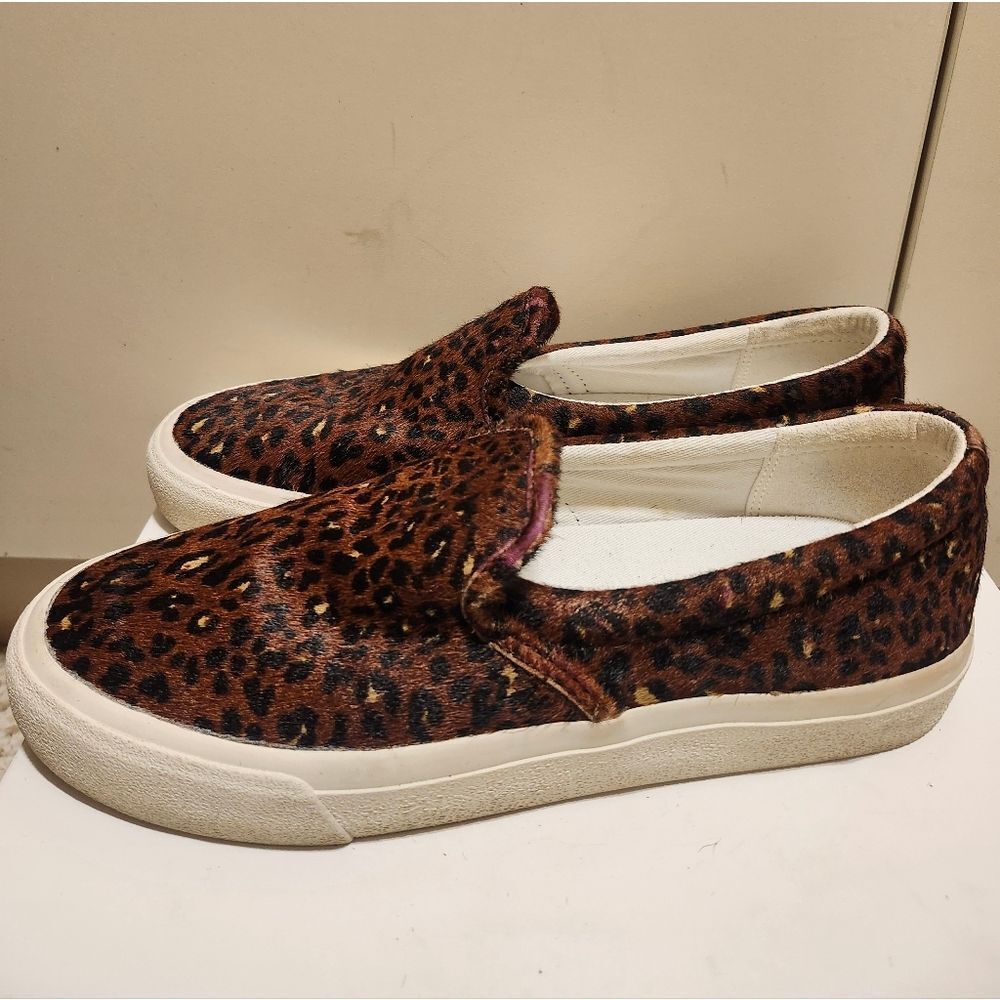 New Unworn  Madewell Leopard Print Calfs Hair Slip-On Sneakers Sz. 8.5 Ret.$98